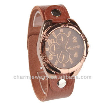 Moda cuarzo de cuero genuino color marrón reloj de pulsera para los hombres wl-018